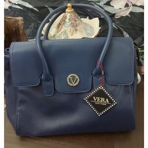 NWT~VERA NEW YORK WESSEX Satchel Handbag Purse in Navy Blue/Gold~$128 Retail